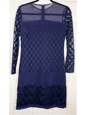Diane von Furstenberg (DVF) Enny Polka Dot Banded Lace Sheath Dress - Navy